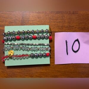 Erimish Gray and Coral Beaded Stackable Bracelet Set#10